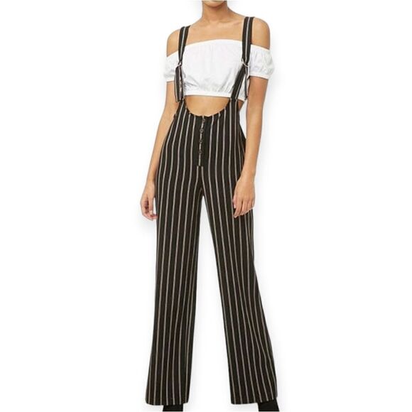 Forever 21 black striped pinafore, small - Picture 1 of 9